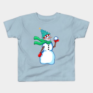 Cute Snowman with Tree Hat Kids T-Shirt